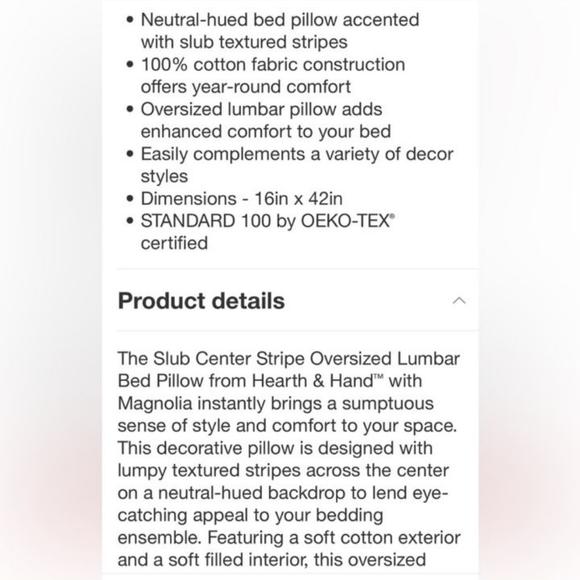 Hearth & Hearth Slub Center Stripe  Oversized Lumbar Oblong Bed Pillow - Picture 13 of 14